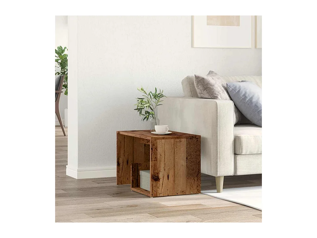 Tavolino laterale in legno antico 59x36x38 cm in legno ingegnerizzato