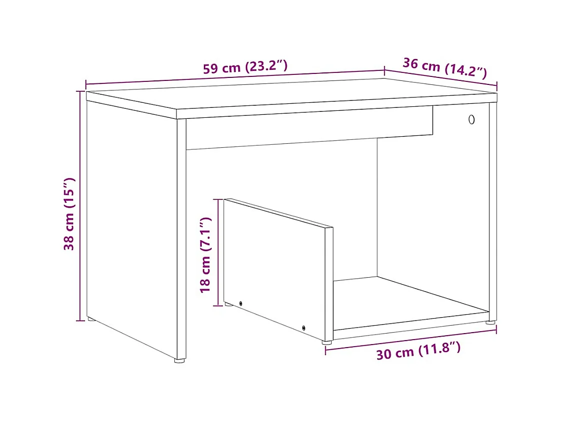 Tavolino laterale in legno antico 59x36x38 cm in legno ingegnerizzato