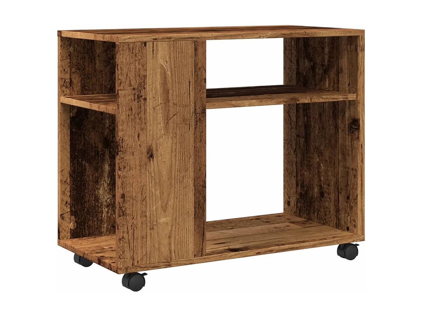 Mesa auxiliar con ruedas de madera antigua de ingeniería de madera