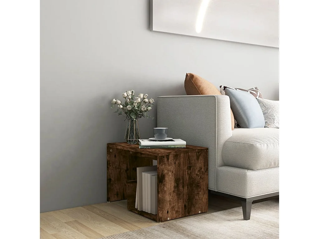 Tavolino laterale in rovere affumicato 59x36x38 cm in legno ingegnerizzato