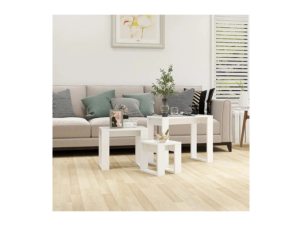 Tables gigognes 3 pcs Blanc Bois d'ingénierie