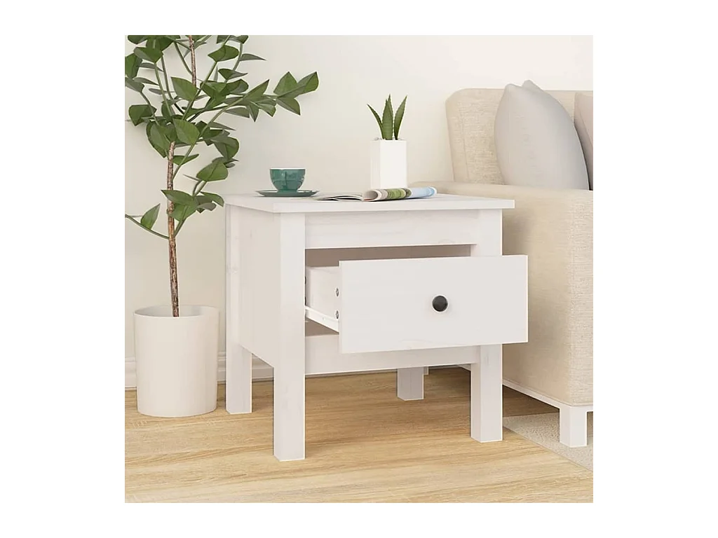Table d'appoint Blanc 40x40x39 cm Bois massif de pin