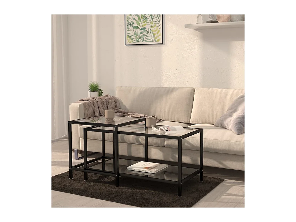 Tables à thé 2 pcs Verre trempé Noir