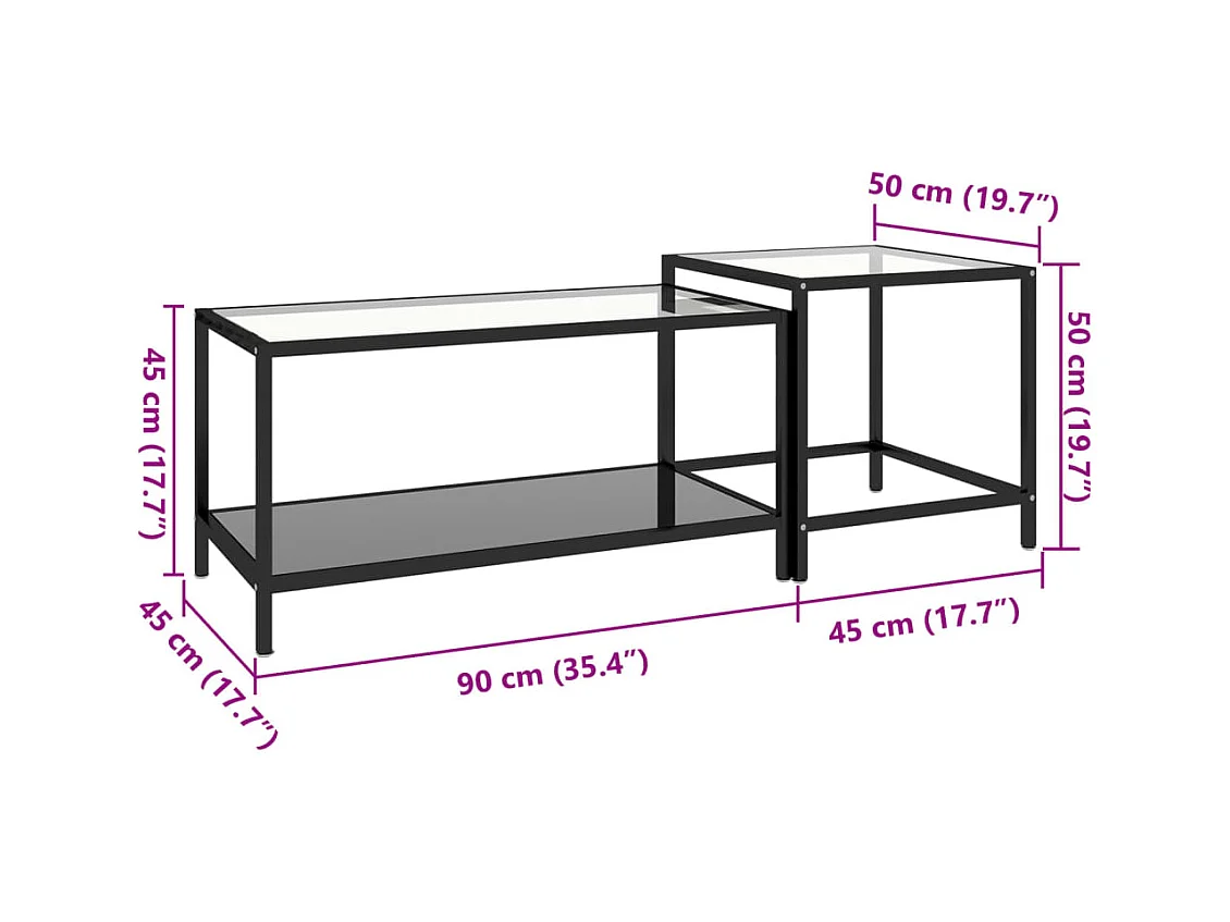 Tables à thé 2 pcs Verre trempé Noir