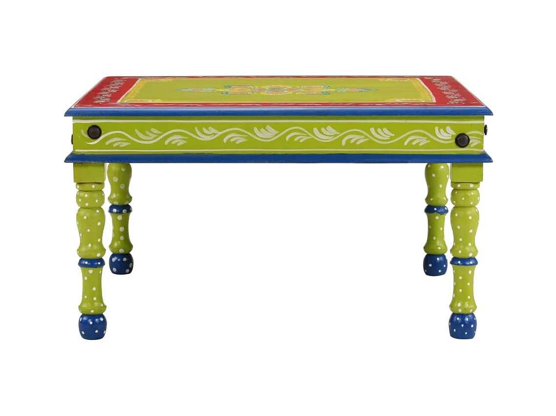 Handbemalter Couchtisch aus massivem Mangoholz in Grün