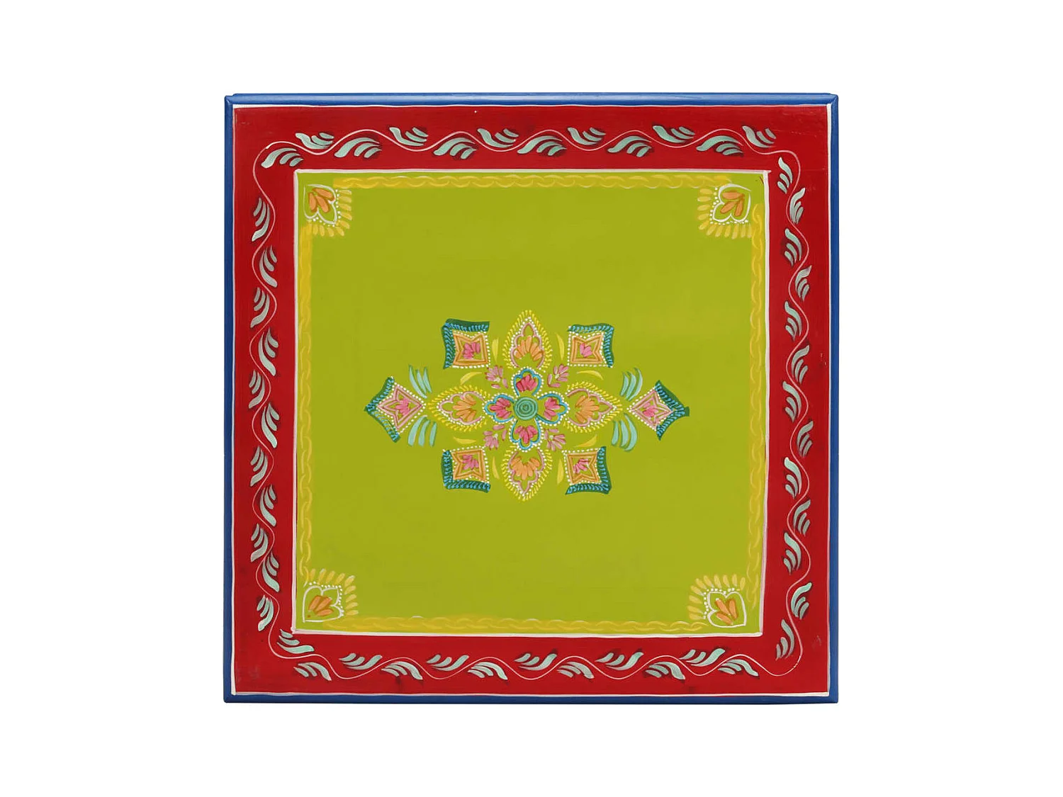 Handbemalter Couchtisch aus massivem Mangoholz in Grün