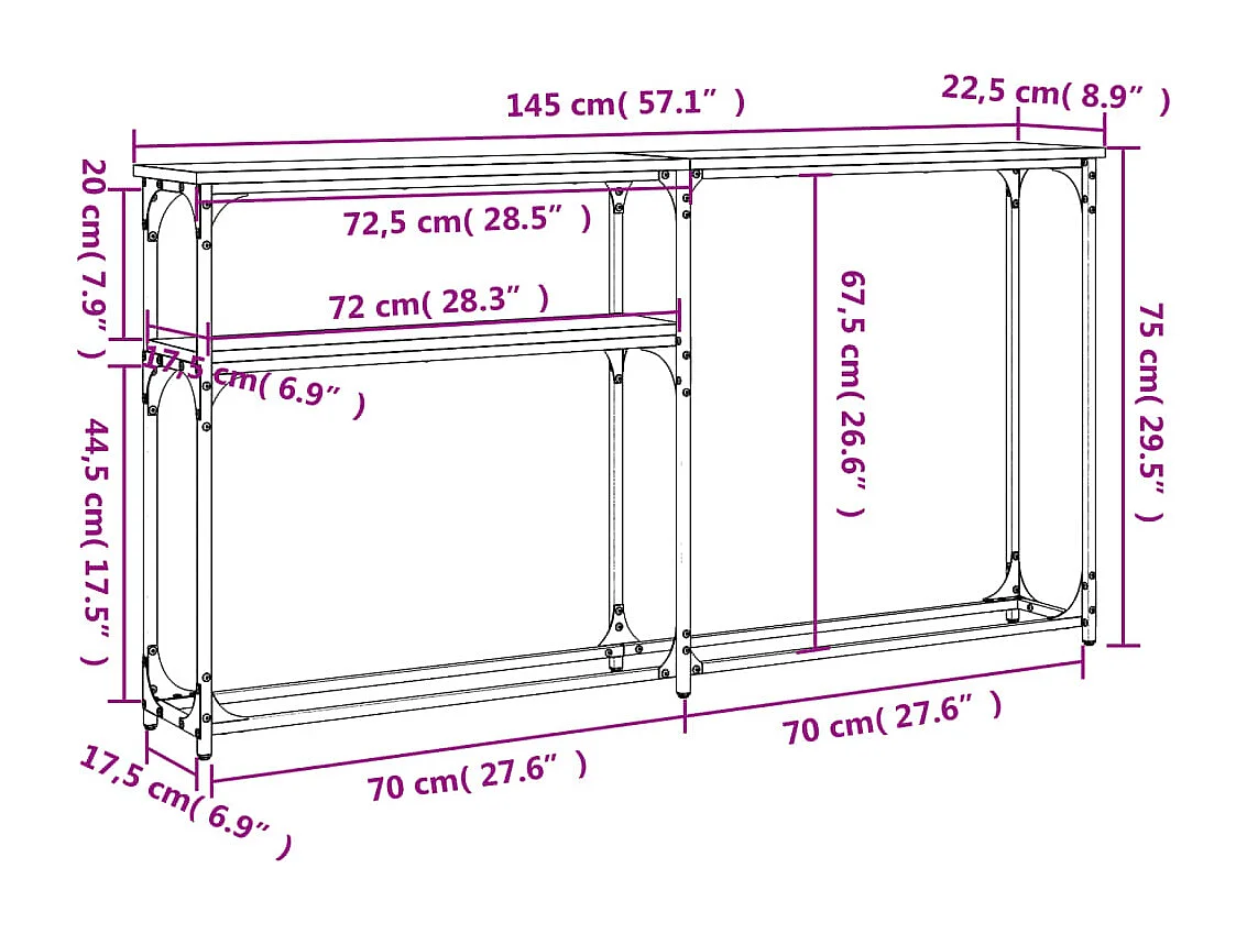 Consoletafel van gerookt eikenhout 145x22,5x75 cm bewerkt hout