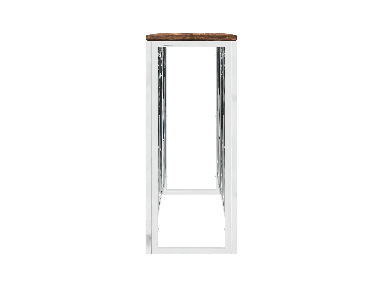 Table console acier inoxydable et bois massif de récupération