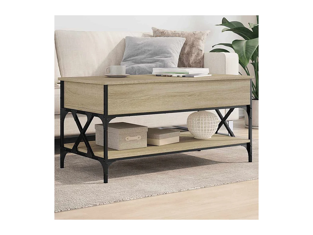 Table basse chêne sonoma 100x50x50cm bois d'ingénierie et métal