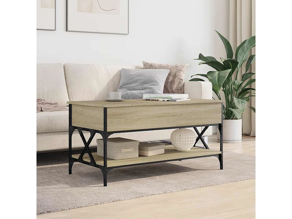 Table basse chêne sonoma 100x50x50cm bois d'ingénierie et métal