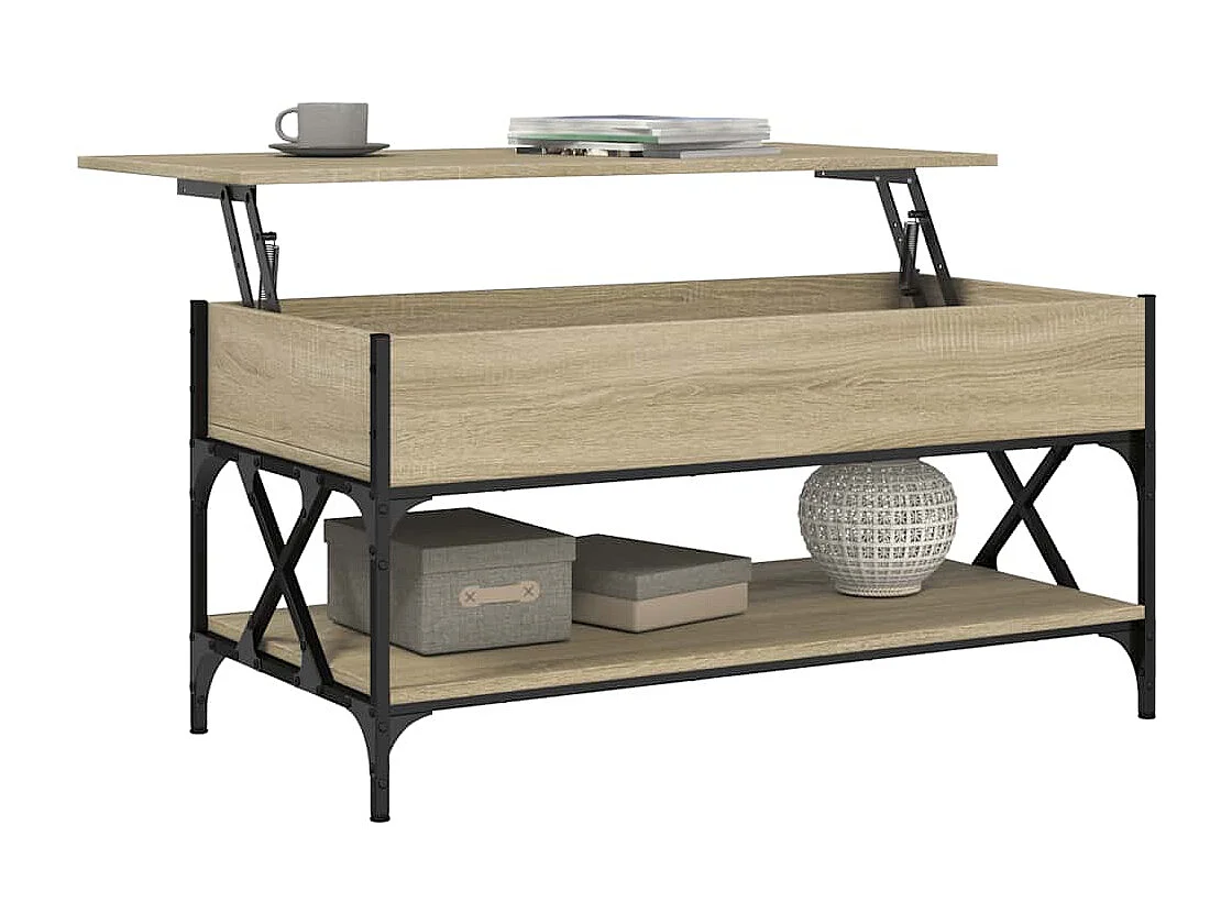 Table basse chêne sonoma 100x50x50cm bois d'ingénierie et métal