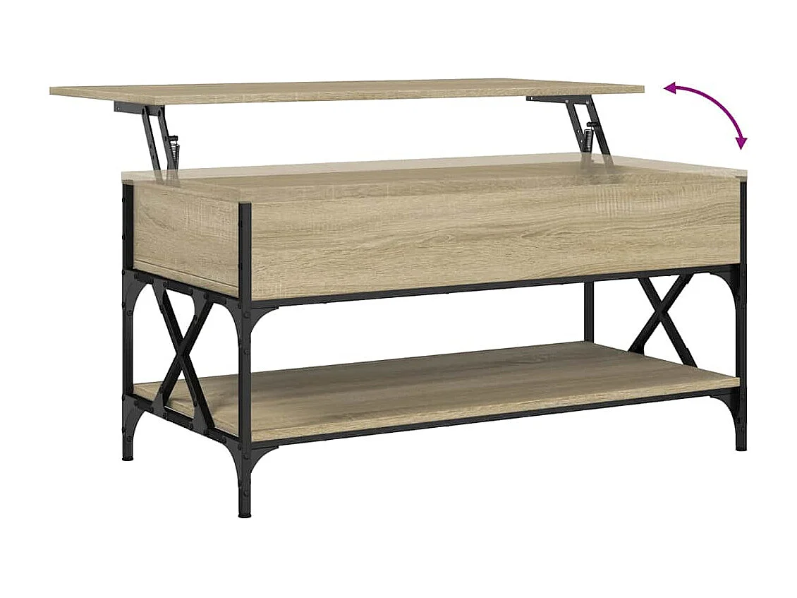 Table basse chêne sonoma 100x50x50cm bois d'ingénierie et métal