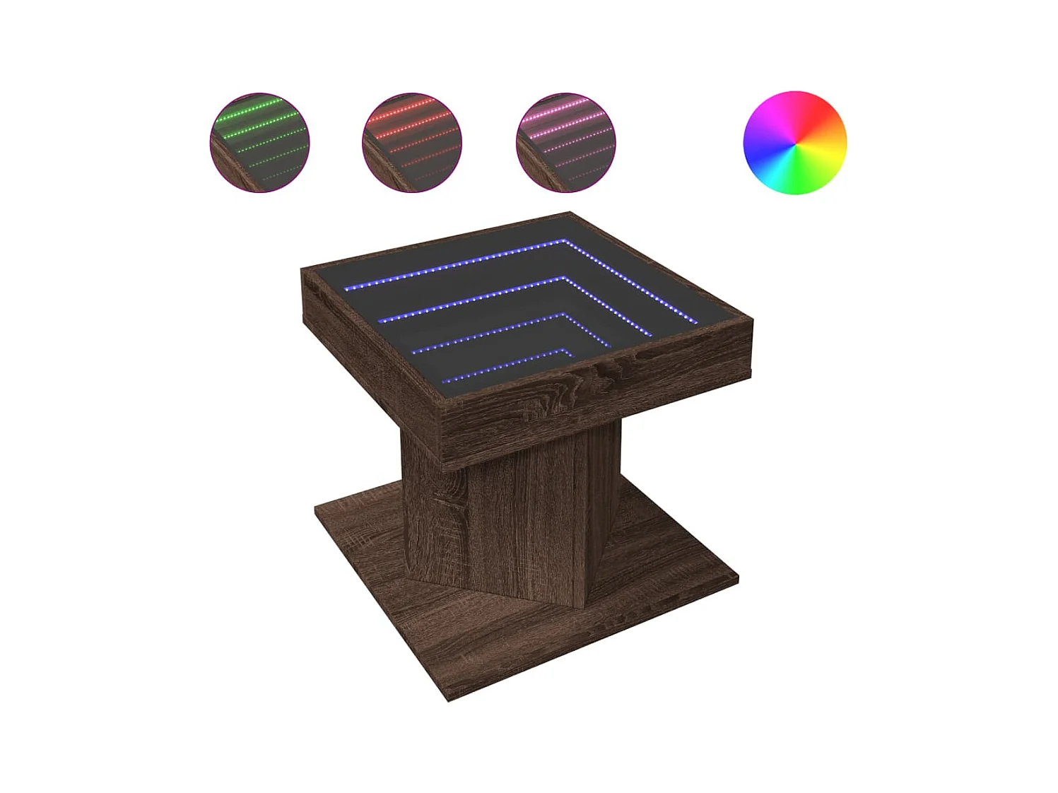 Salontafel met LED bruin eiken 50x50x45 cm bewerkt hout