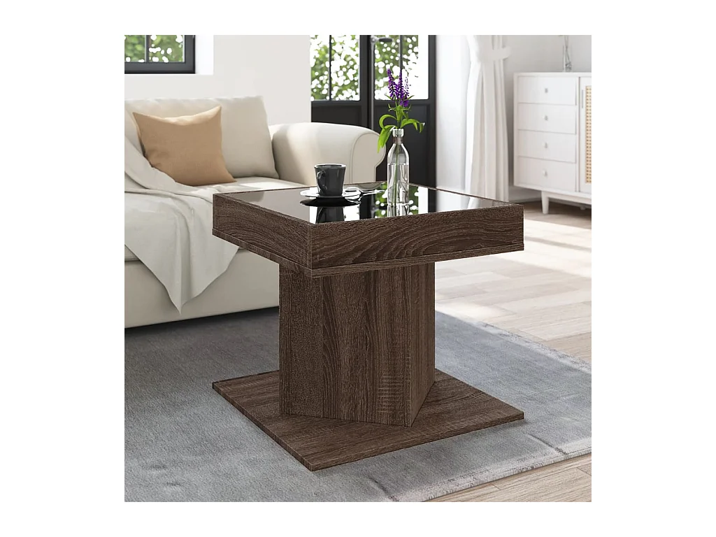 Salontafel met LED bruin eiken 50x50x45 cm bewerkt hout
