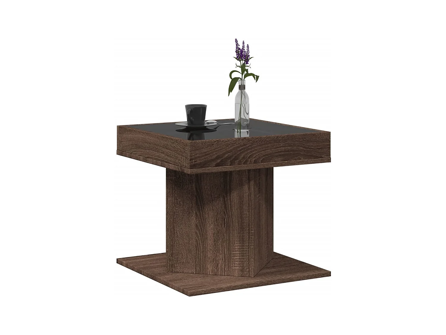 Salontafel met LED bruin eiken 50x50x45 cm bewerkt hout