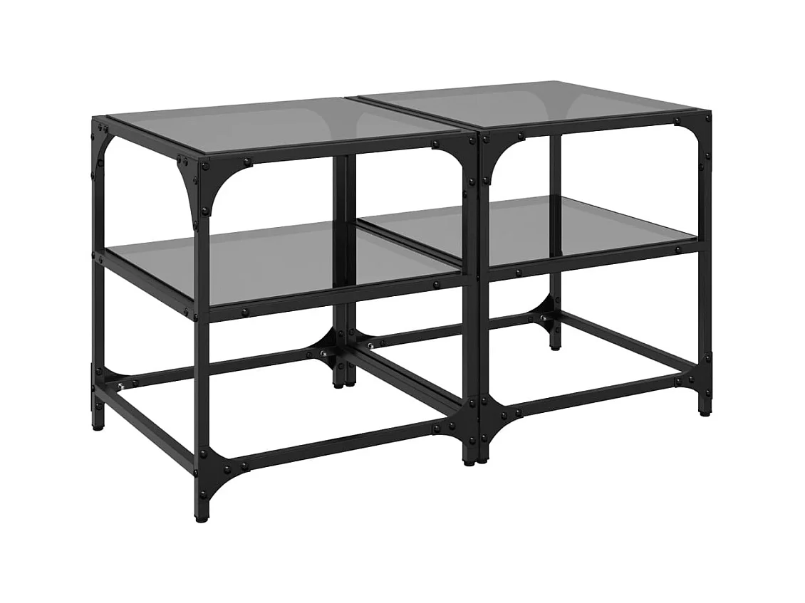 Salontafels met zwart glazen blad 2 stuks 40x40x45 cm staal