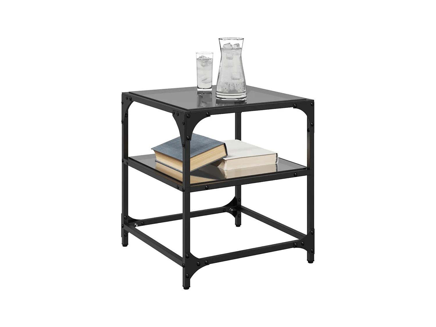 Salontafels met zwart glazen blad 2 stuks 40x40x45 cm staal