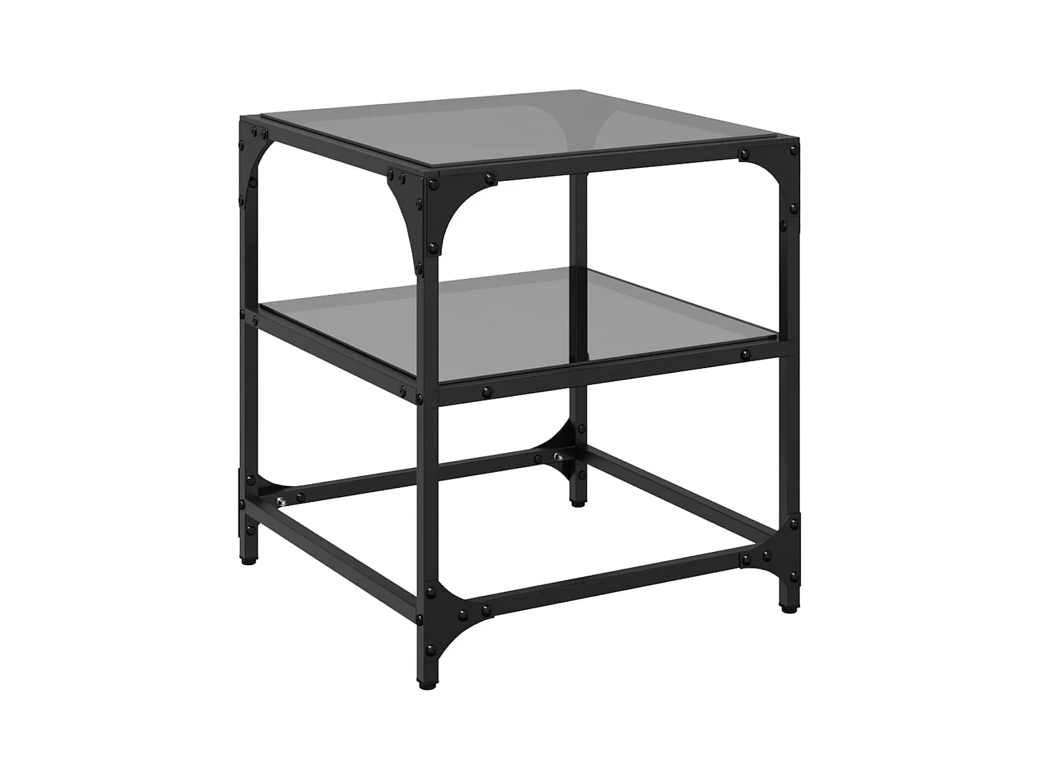 Salontafels met zwart glazen blad 2 stuks 40x40x45 cm staal