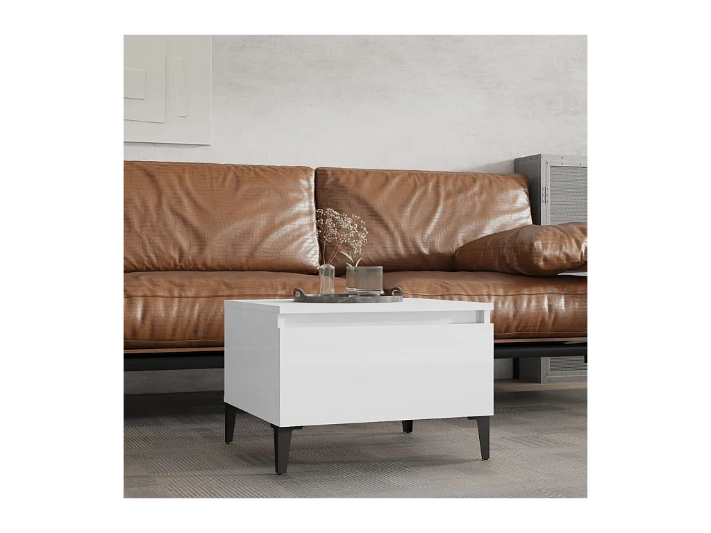 Table d'appoint Blanc brillant 50x46x35 cm Bois d'ingénierie