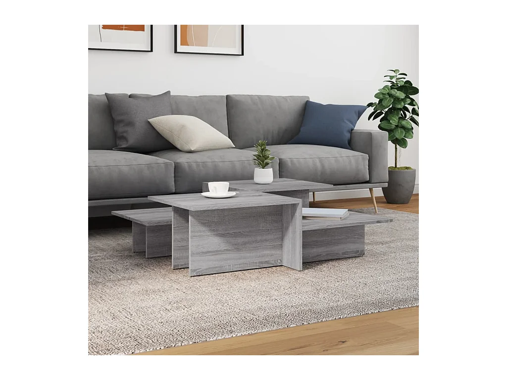 Sonoma Grey salontafelset van 2 stuks, bewerkt hout