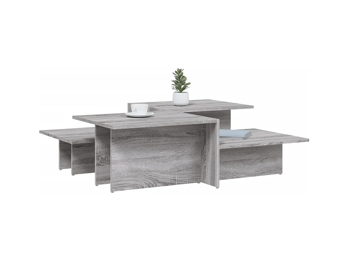 Sonoma Grey salontafelset van 2 stuks, bewerkt hout
