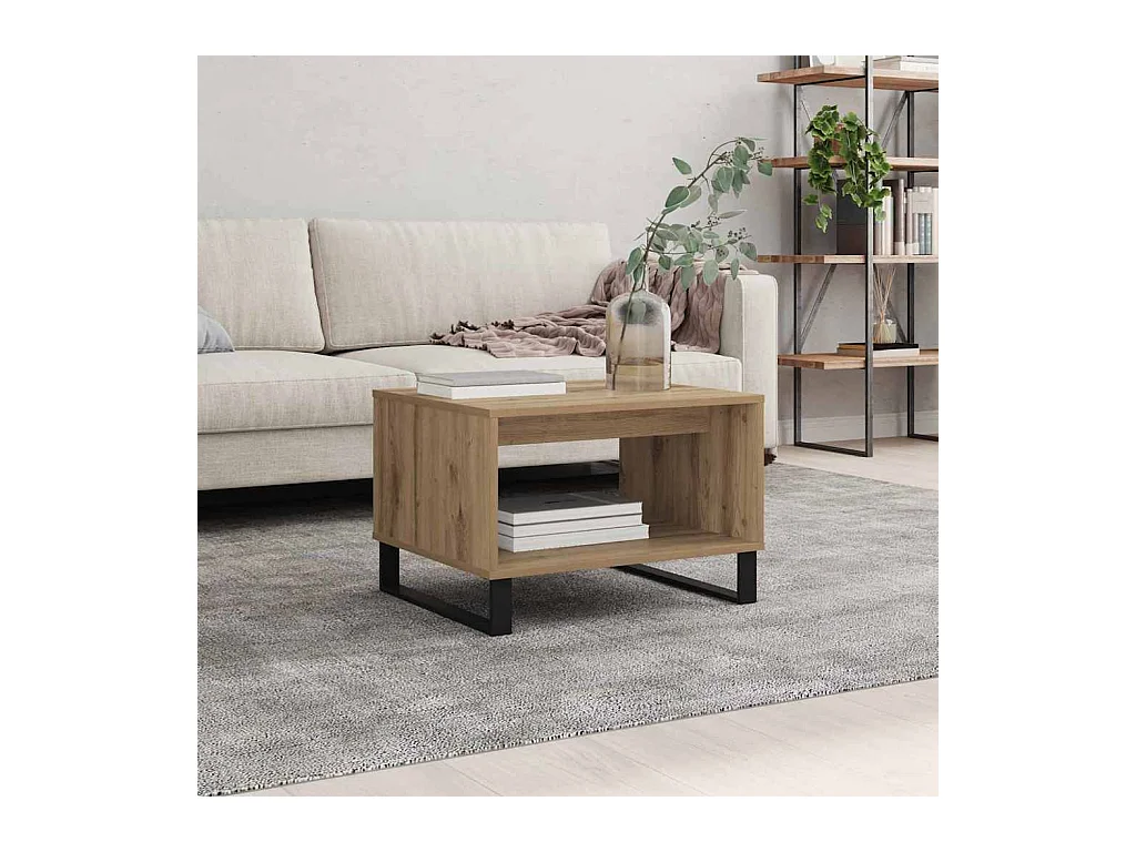 Table basse chêne artisanal 60 x 50 x 40 cm Bois d'ingénierie