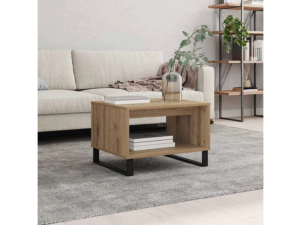 Table basse chêne artisanal 60 x 50 x 40 cm Bois d'ingénierie