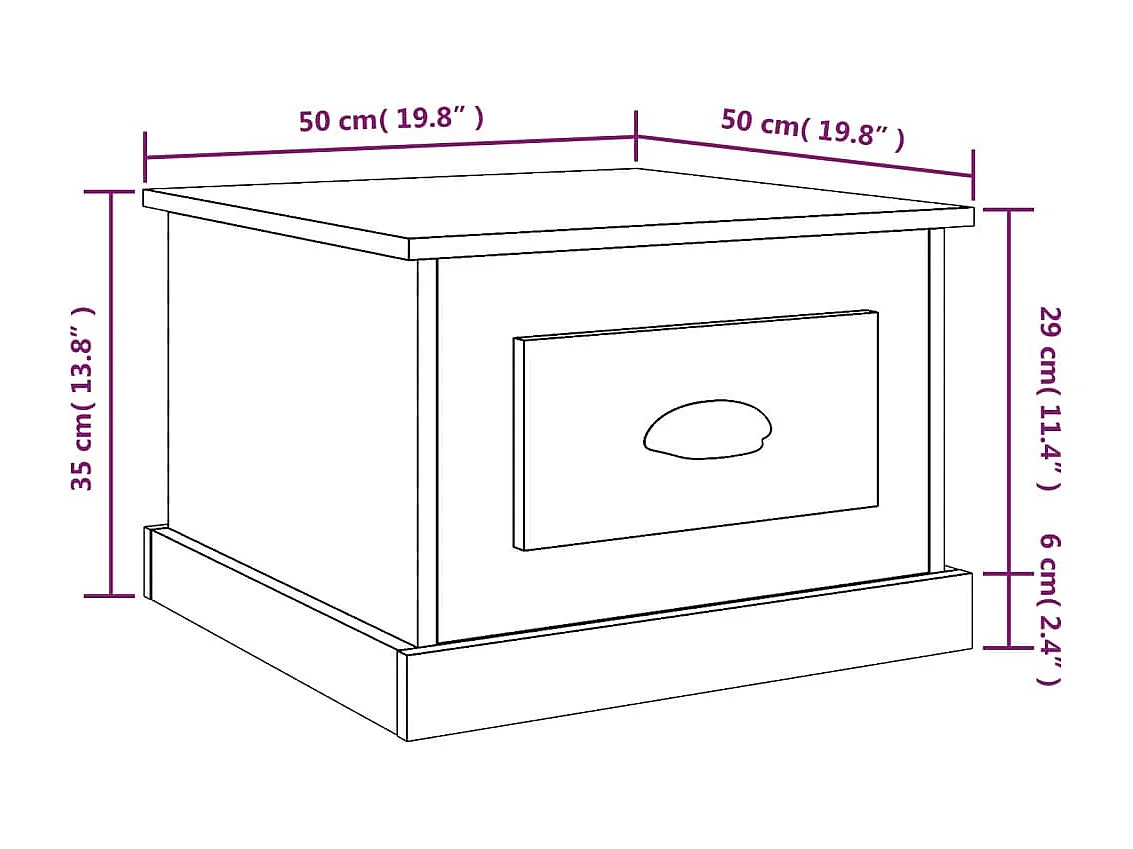 Gerookte eiken salontafel 50x50x35 cm bewerkt hout