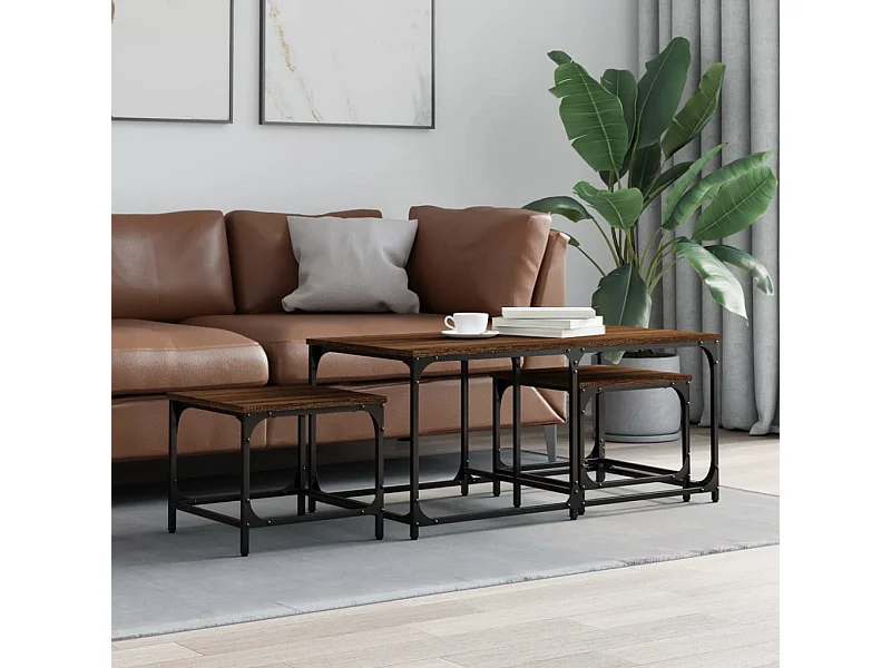 Tables basses gigognes 3 pcs chêne marron bois d'ingénierie