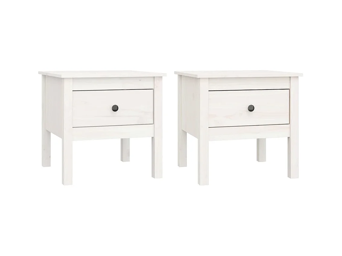 Bijzettafels 2 stuks Wit 50x50x49 cm Massief grenenhout