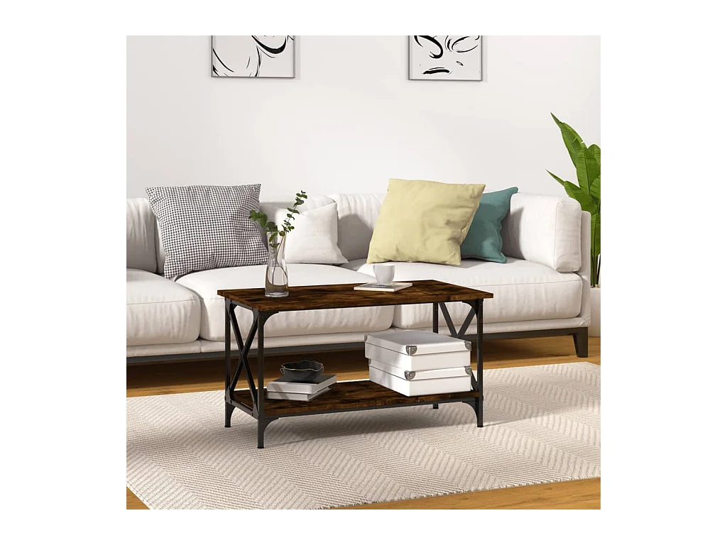 Tavolino da caffè in rovere affumicato 80x45x45 cm in legno ingegnerizzato e ferro