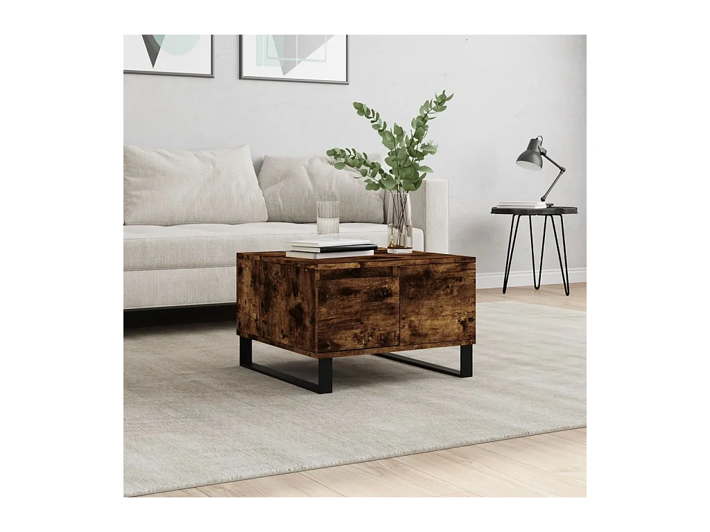 Gerookte eiken salontafel 55x55x36,5 cm bewerkt hout