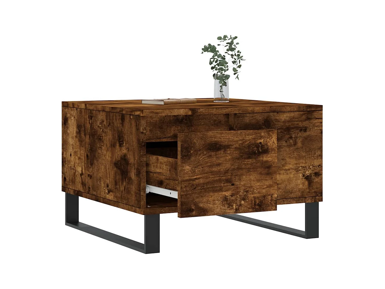 Gerookte eiken salontafel 55x55x36,5 cm bewerkt hout