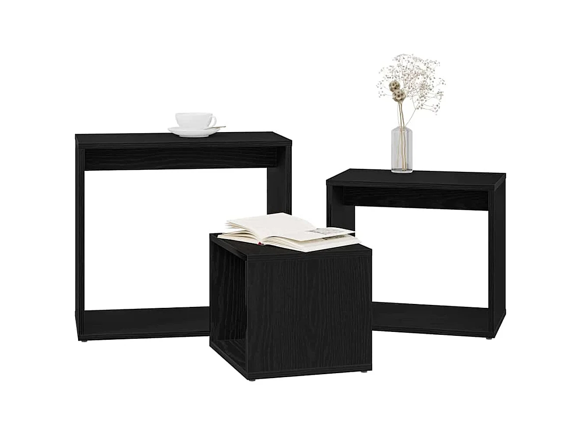 Tavolino impilabile 3 pezzi Rovere nero 55 x 30 x 50 cm