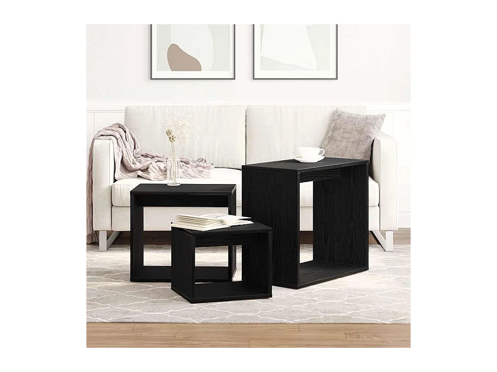 Tavolino impilabile 3 pezzi Rovere nero 55 x 30 x 50 cm
