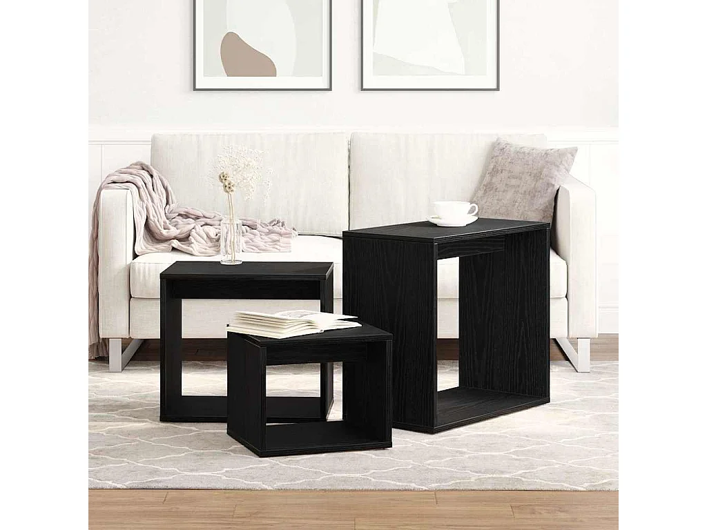 Tavolino impilabile 3 pezzi Rovere nero 55 x 30 x 50 cm