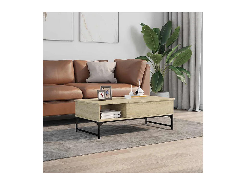 Table basse chêne sonoma 100x50x35cm bois d'ingénierie et métal