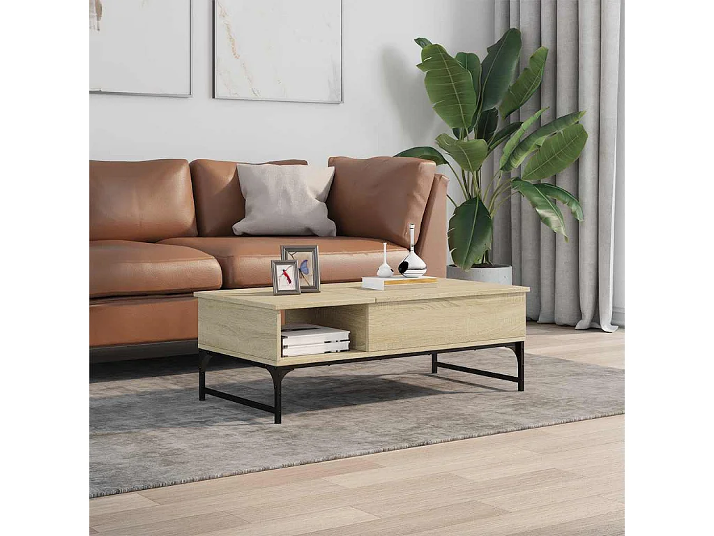 Tavolino da caffè in rovere Sonoma 100x50x35cm in legno ingegnerizzato e metallo