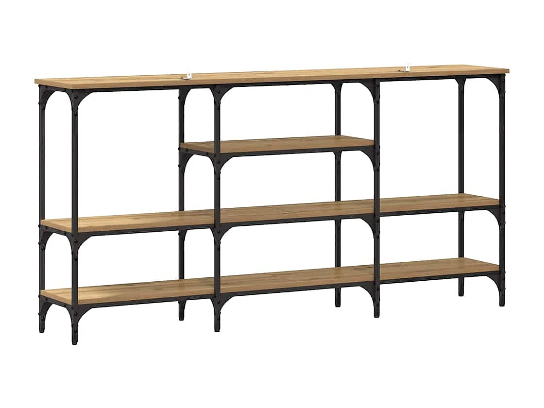 Consoletafel met plank, handgemaakt eikenhout, 160 x 29 x 80 cm