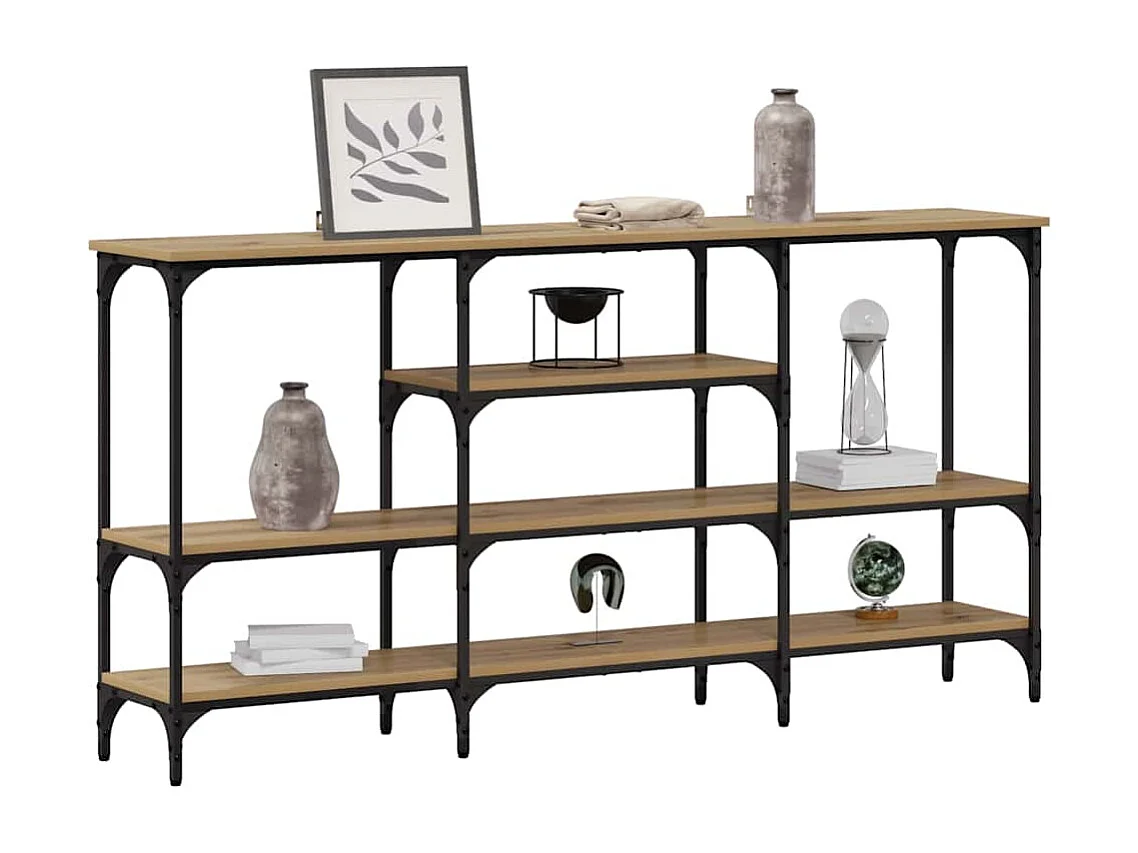 Consola con estante, roble artesanal, 160 x 29 x 80 cm