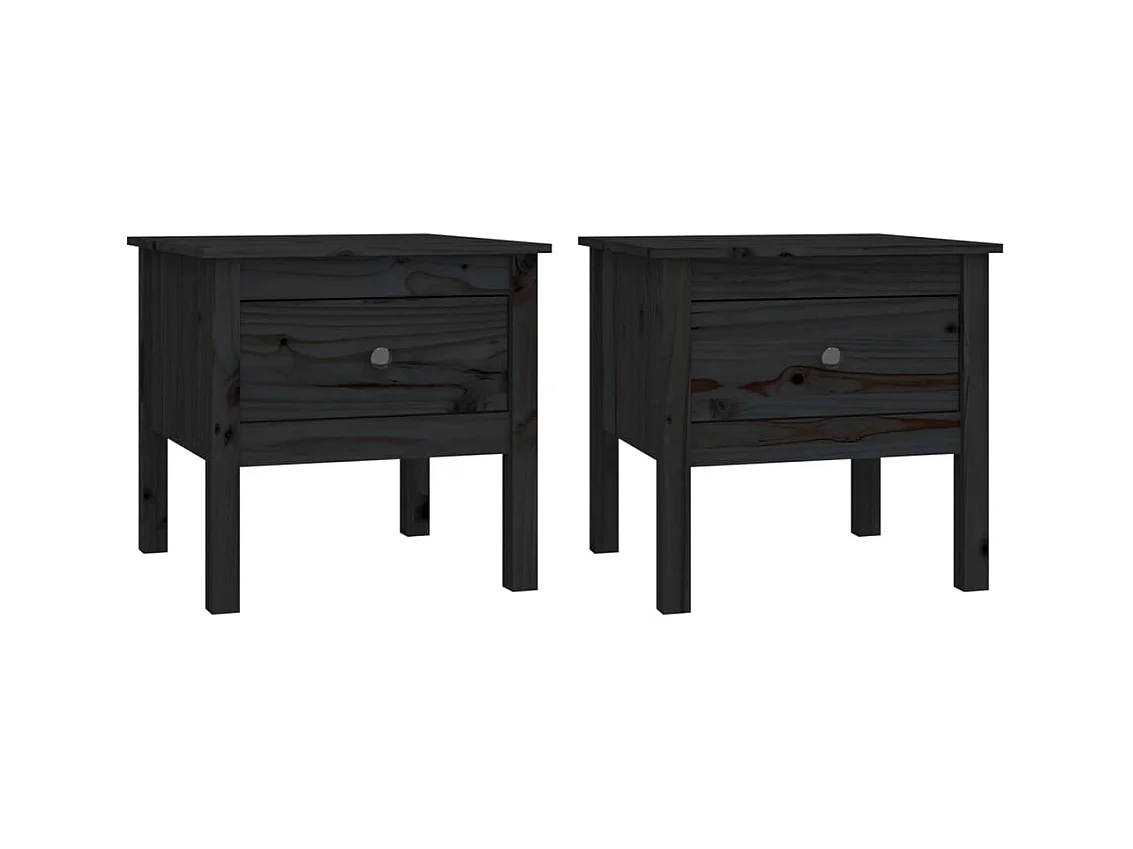 Tables d'appoint 2 pcs Noir 50x50x49 cm Bois massif de pin
