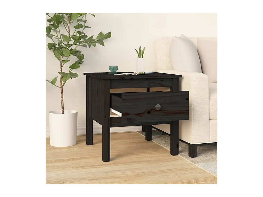 Tables d'appoint 2 pcs Noir 50x50x49 cm Bois massif de pin