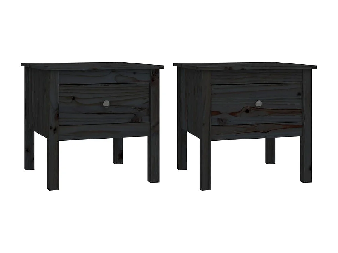 Tables d'appoint 2 pcs Noir 50x50x49 cm Bois massif de pin