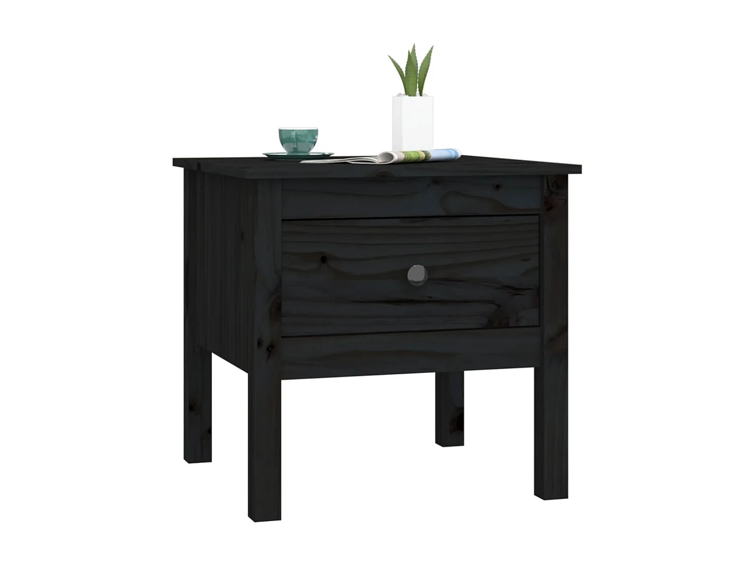 Tables d'appoint 2 pcs Noir 50x50x49 cm Bois massif de pin