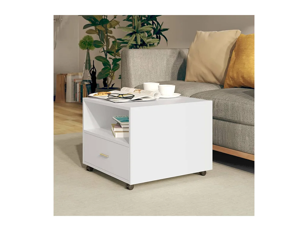 Mesa de centro blanca 55x55x40 cm madera de ingeniería