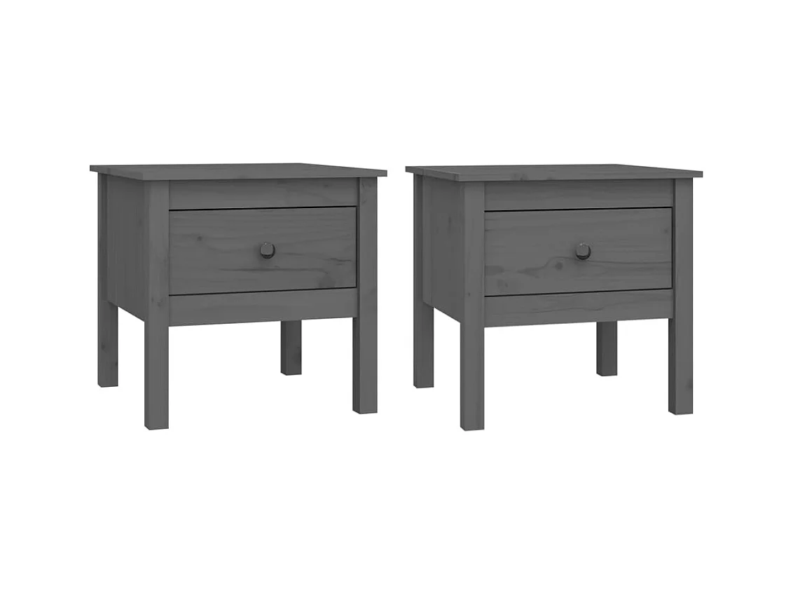 Tavolini laterali 2 pezzi Grigio 50x50x49 cm Legno massello di pino