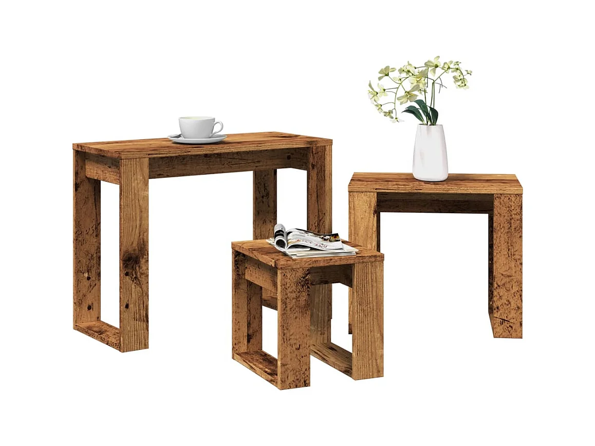 Tables gigognes 3 pcs vieux bois bois d'ingénierie