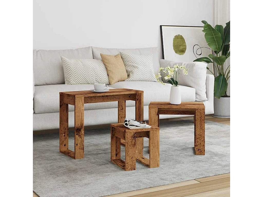 Tables gigognes 3 pcs vieux bois bois d'ingénierie
