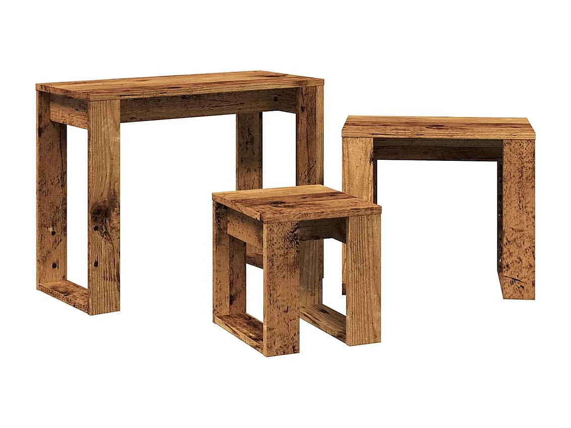 Tavolini impilabili 3 pezzi in legno vecchio e legno ingegnerizzato
