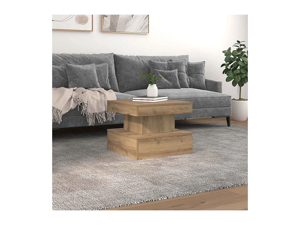 Tavolino con luci LED, rovere lavorato a mano, 50x50x40 cm